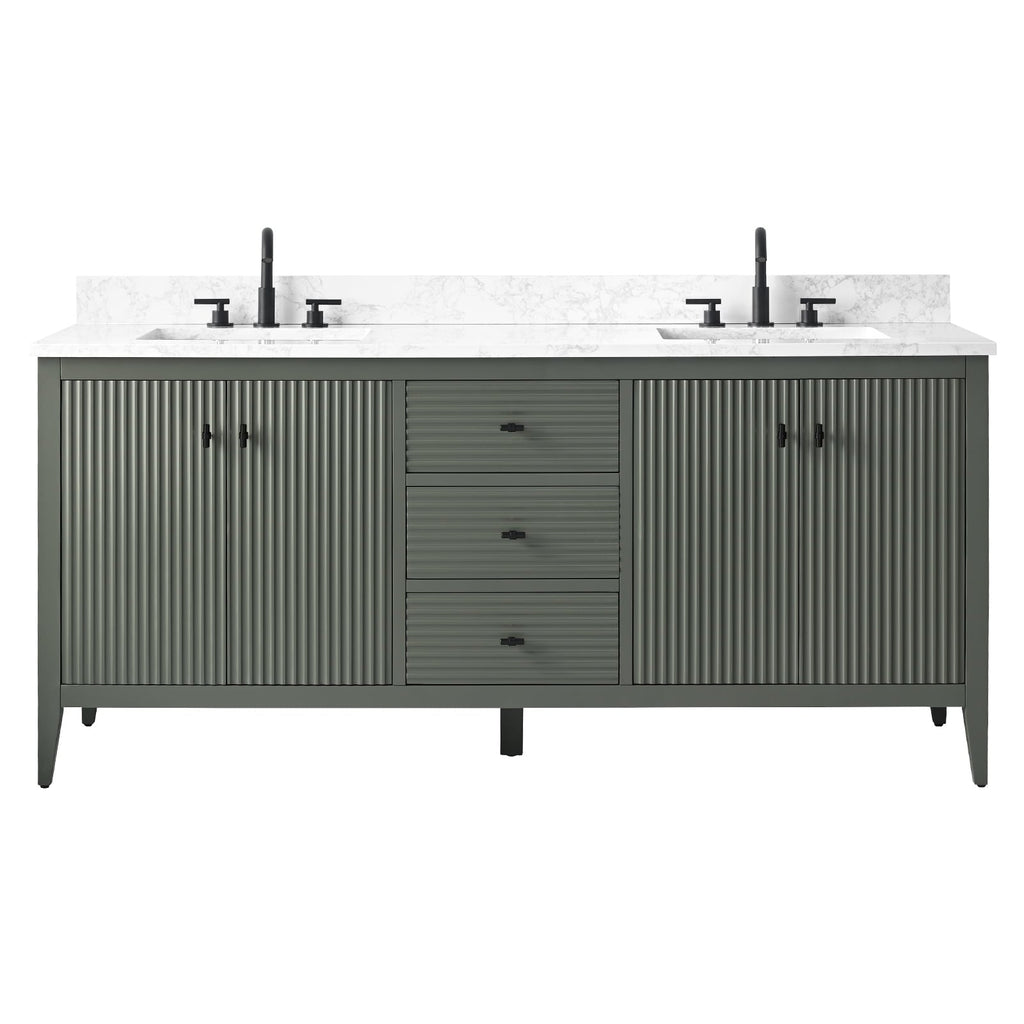 Vanity Art 72 Double Sink Bathroom Vanity Cabinet with Engineered Marble Top