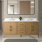Vanity Art 72 Double Sink Bathroom Vanity Cabinet with Engineered Marble Top