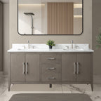 Vanity Art 72 Double Sink Bathroom Vanity Cabinet with Engineered Marble Top
