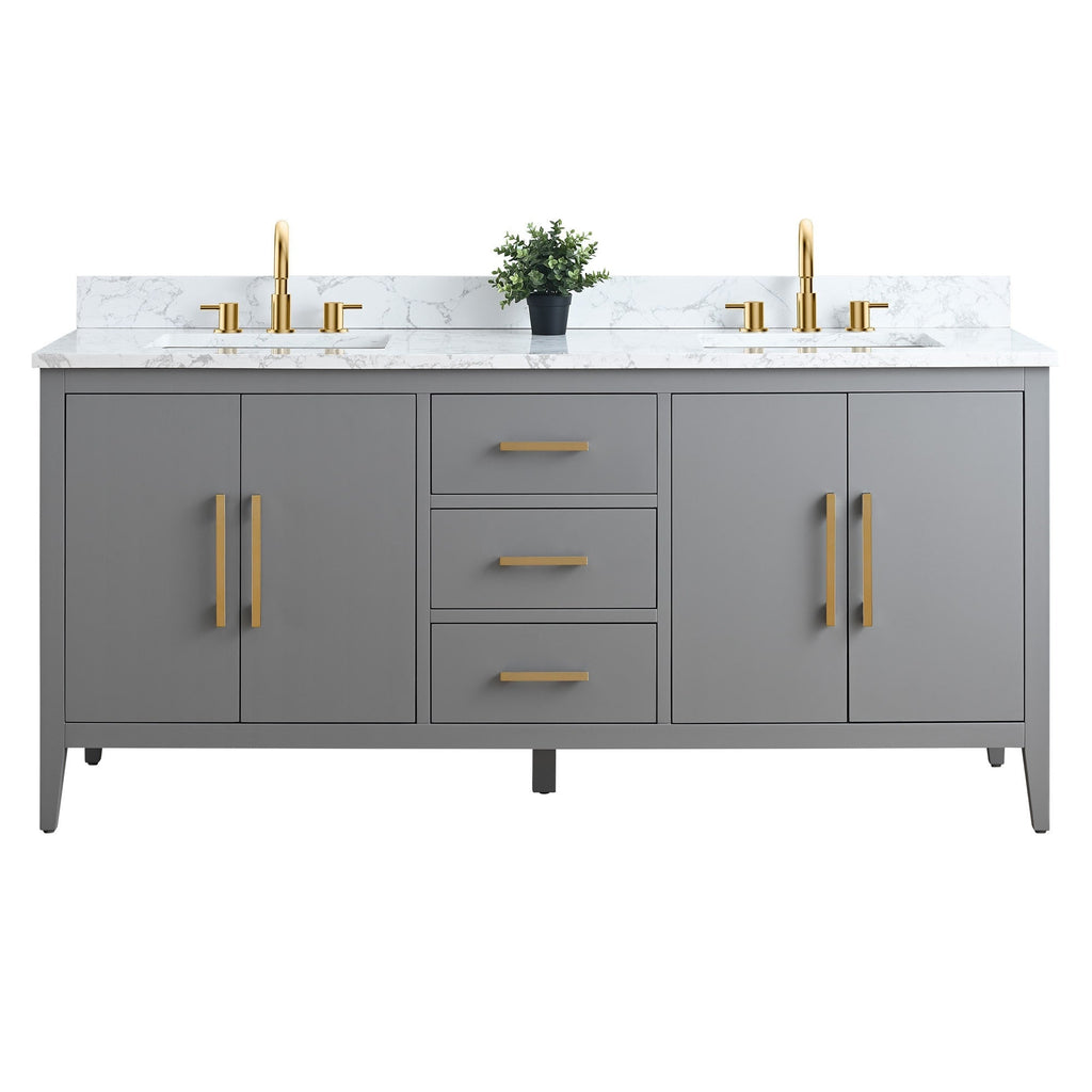 Vanity Art 72 Double Sink Bathroom Vanity Cabinet with Engineered Marble Top