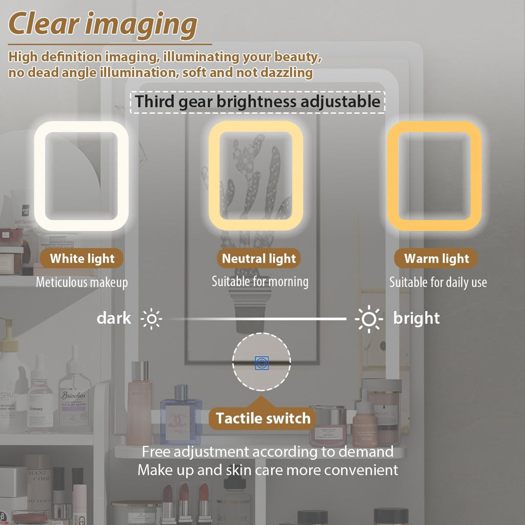 Vanity Set With Mirror and Lamp Home Makeup Dressing Table with Stool