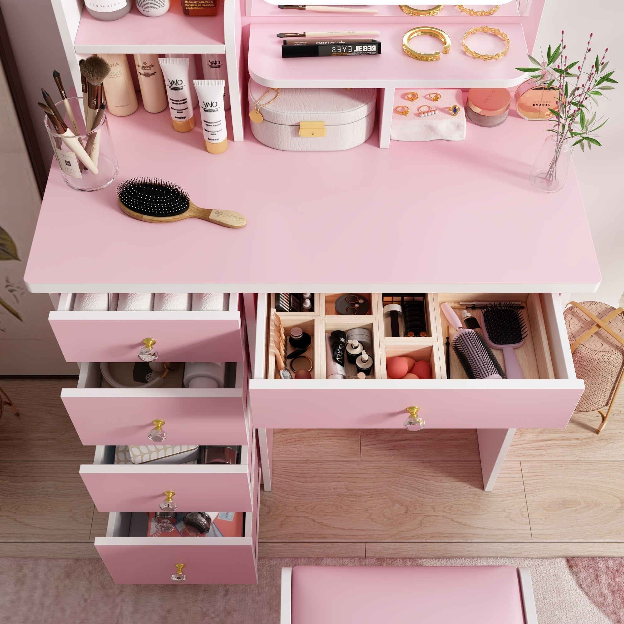 Vanity Set With Mirror and Lamp Home Makeup Dressing Table with Stool