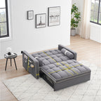 Velvet Convertible 55'' 2-Seater Sleeper Sofa with Pull-Out Bed, Adjustable Recline, Side Pockets, and Phone Holder