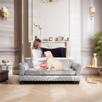 Velvet Tufted Couch Pet Bed Upholstered with Removable Cushion