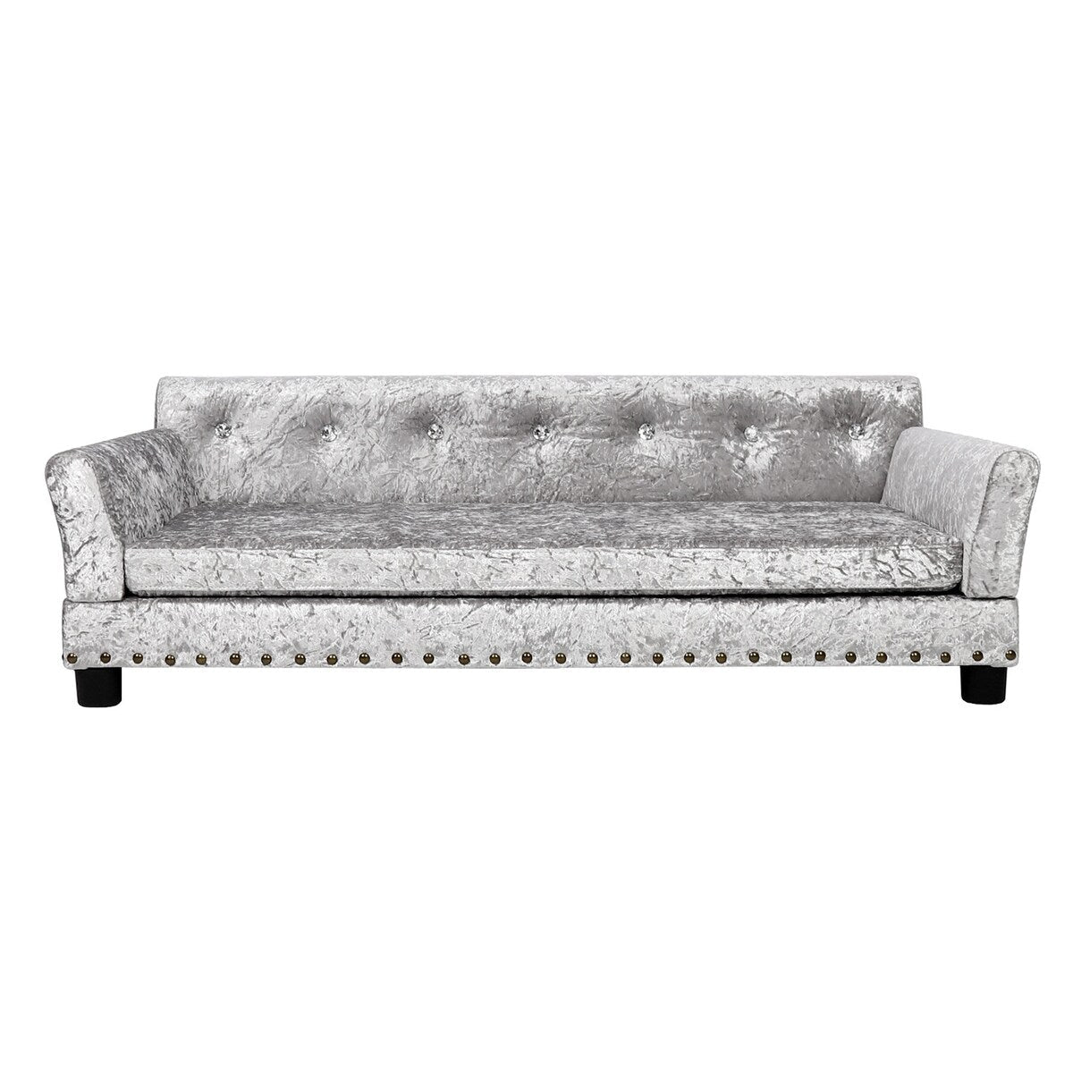 Velvet Tufted Couch Pet Bed Upholstered with Removable Cushion