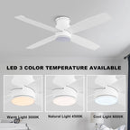 WINGBO 44/52 Inch Flush Mount DC Ceiling Fan with Lights and Remote, 4 Reversible Blades