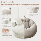 WOWMAX 47 Round Chaise Lounge Chair Indoor, Upholstered Corduroy Floor Sofa Oversized Sleeper Chair with 2 Throw Pillows