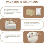 WOWMAX 47 Round Chaise Lounge Chair Indoor, Upholstered Corduroy Floor Sofa Oversized Sleeper Chair with 2 Throw Pillows