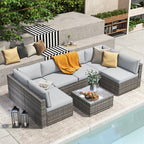 Wicker/ Steel 7-piece Outdoor Cushioned Sectional Sofa Set