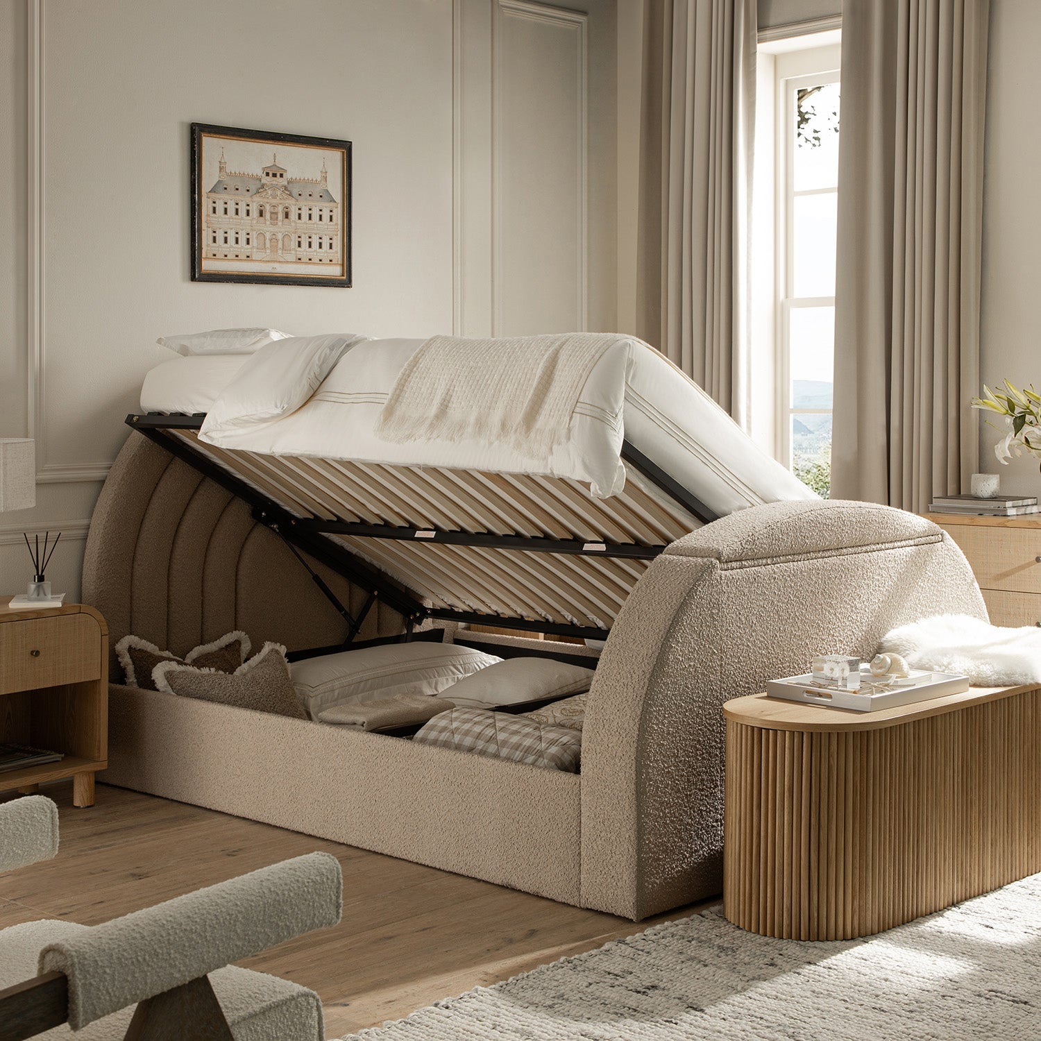 Archer Taupe Boucle Ottoman TV Bed