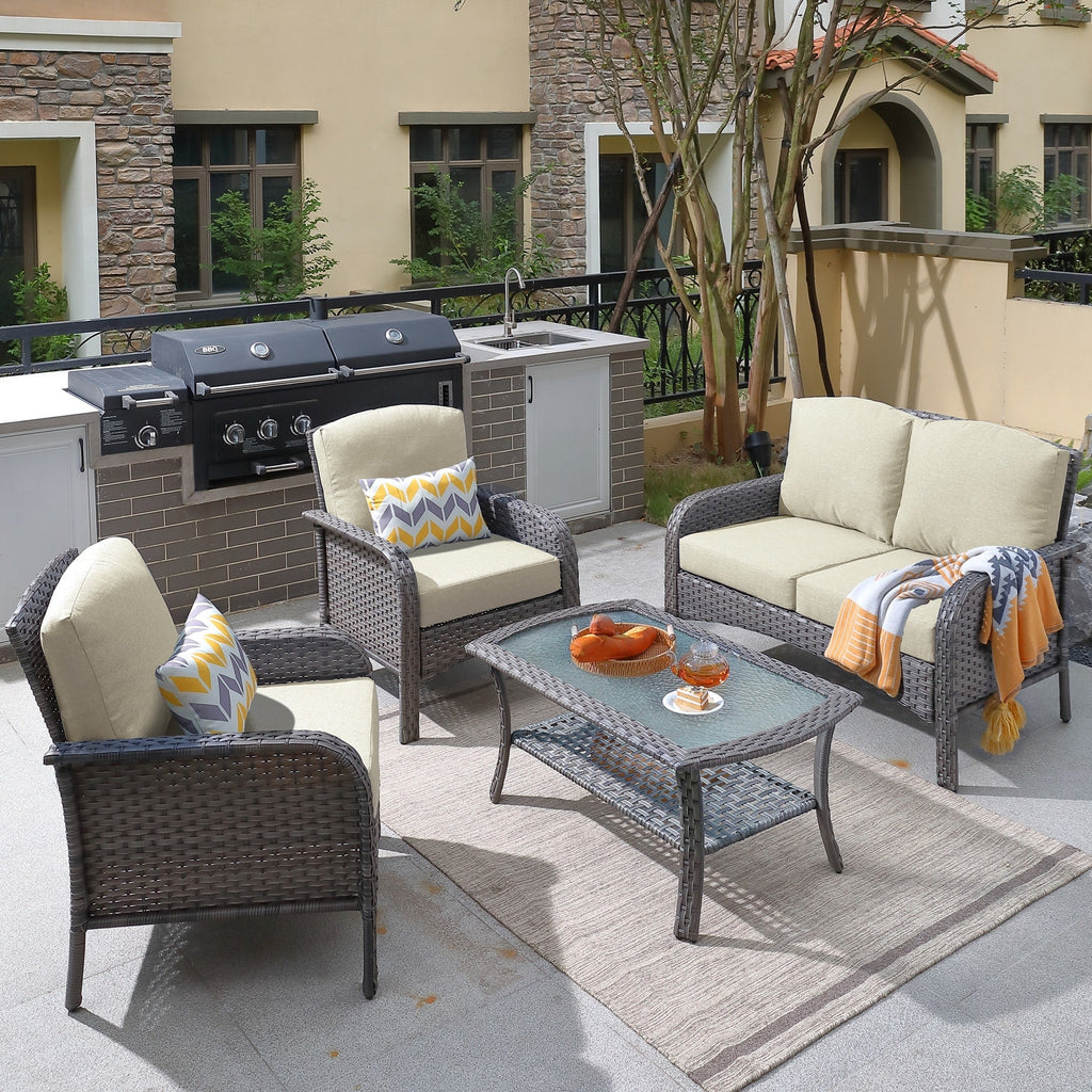 XIZZI 4-piece Outdoor Patio Furniture Conversation Set with Table