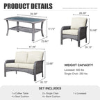 XIZZI 4-piece Outdoor Patio Furniture Conversation Set with Table