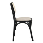 Anya Set of 2 Cane Rattan and Upholstered Dining Chairs, Black Colour