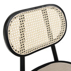 Anya Set of 2 Cane Rattan and Upholstered Dining Chairs, Black Colour