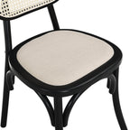 Anya Set of 2 Cane Rattan and Upholstered Dining Chairs, Black Colour