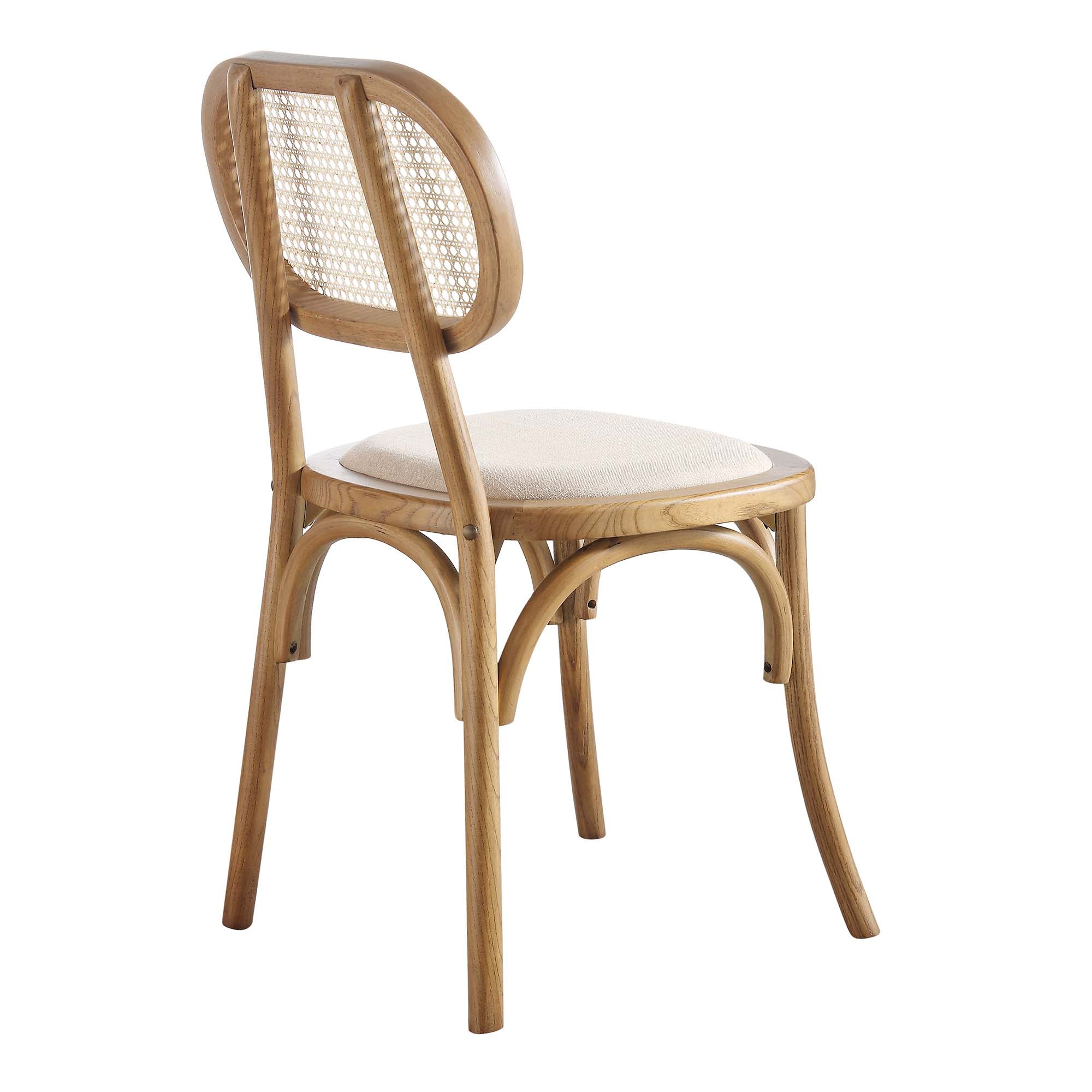 Anya Set of 2 Cane Rattan and Upholstered Dining Chairs, Light Walnut