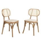 Anya Set of 2 Cane Rattan and Upholstered Dining Chairs, Natural Colour
