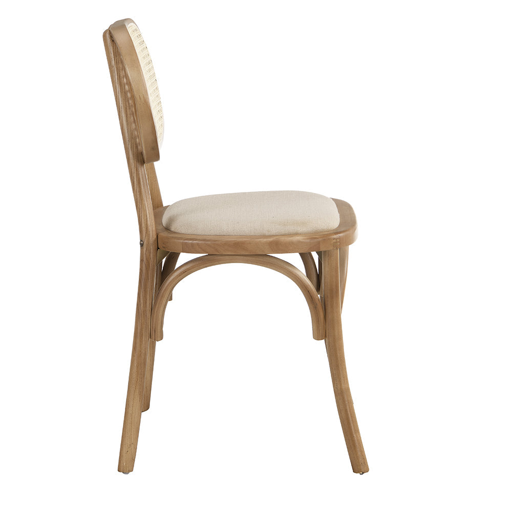 Anya Set of 2 Cane Rattan and Upholstered Dining Chairs, Natural Colour
