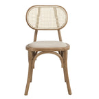 Anya Set of 2 Cane Rattan and Upholstered Dining Chairs, Natural Colour