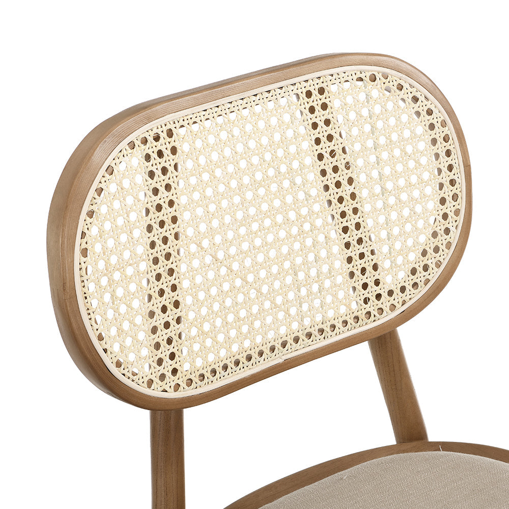 Anya Set of 2 Cane Rattan and Upholstered Dining Chairs, Natural Colour