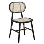 Anya+ Set of 2 Cane Rattan and Upholstered Dining Chairs, Black Colour