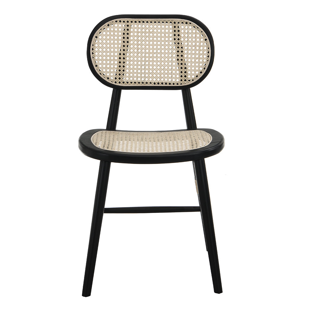 Anya+ Set of 2 Cane Rattan and Upholstered Dining Chairs, Black Colour