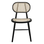 Anya+ Set of 2 Cane Rattan and Upholstered Dining Chairs, Black Colour