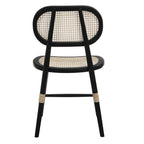 Anya+ Set of 2 Cane Rattan and Upholstered Dining Chairs, Black Colour