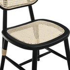 Anya+ Set of 2 Cane Rattan and Upholstered Dining Chairs, Black Colour