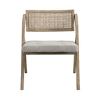 Bordon Natural Cane Rattan Folding Chair with Grey Upholstered Seat
