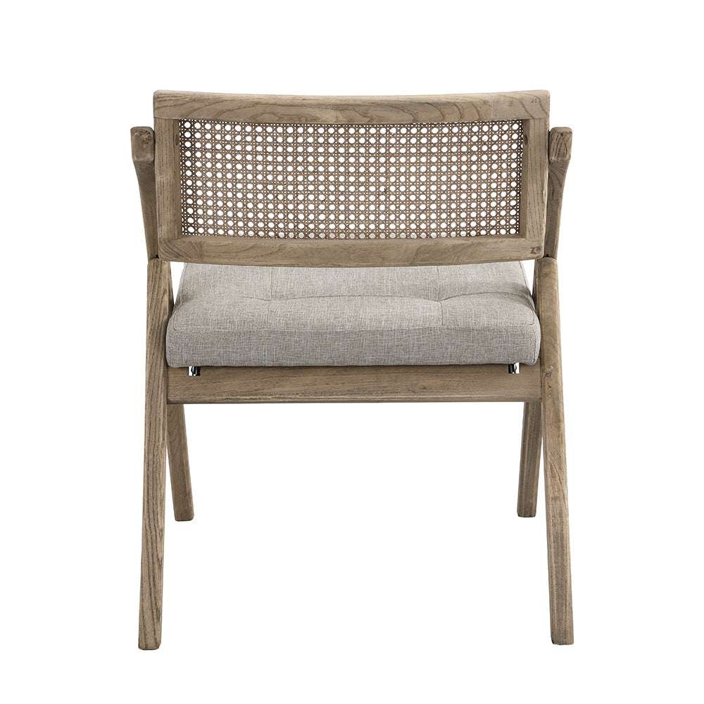 Bordon Natural Cane Rattan Folding Chair with Grey Upholstered Seat
