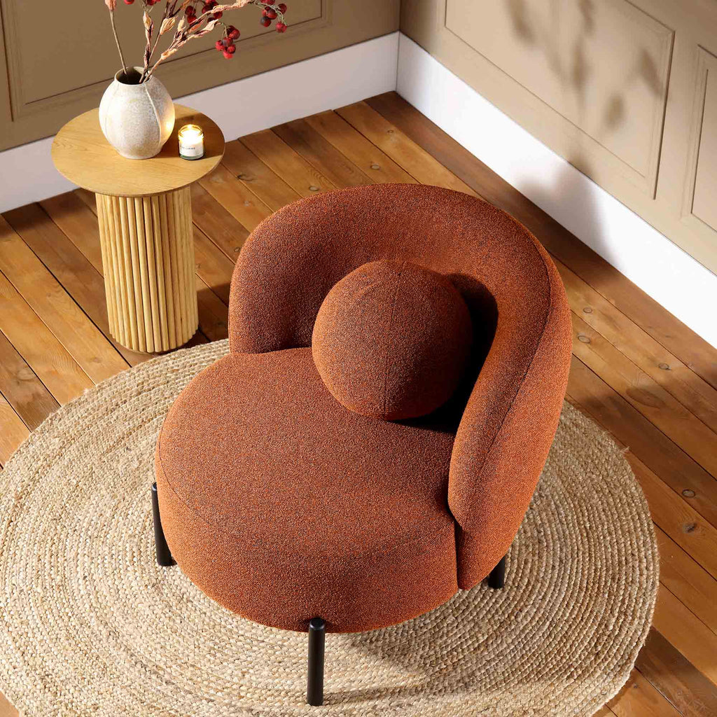 Amboise Armchair with Ball Cushion, Brick Boucle