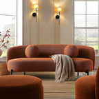 Amboise 3-Seater Curved Sofa with Ball Cushions, Brick Boucle