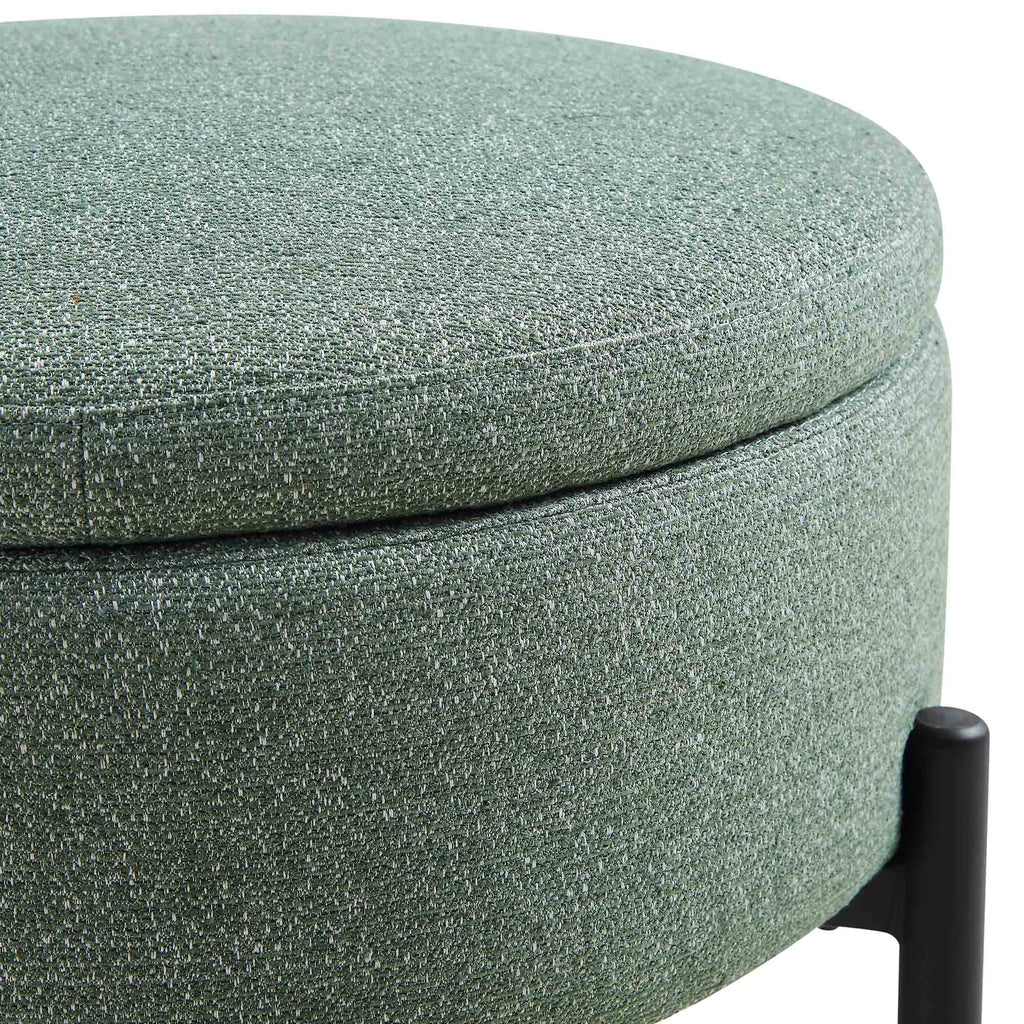 Amboise Round Storage Pouffe, Spruce Green Textured Fabric