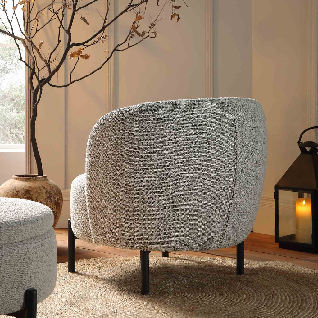 Amboise Armchair with Ball Cushion, Mist Grey Boucle