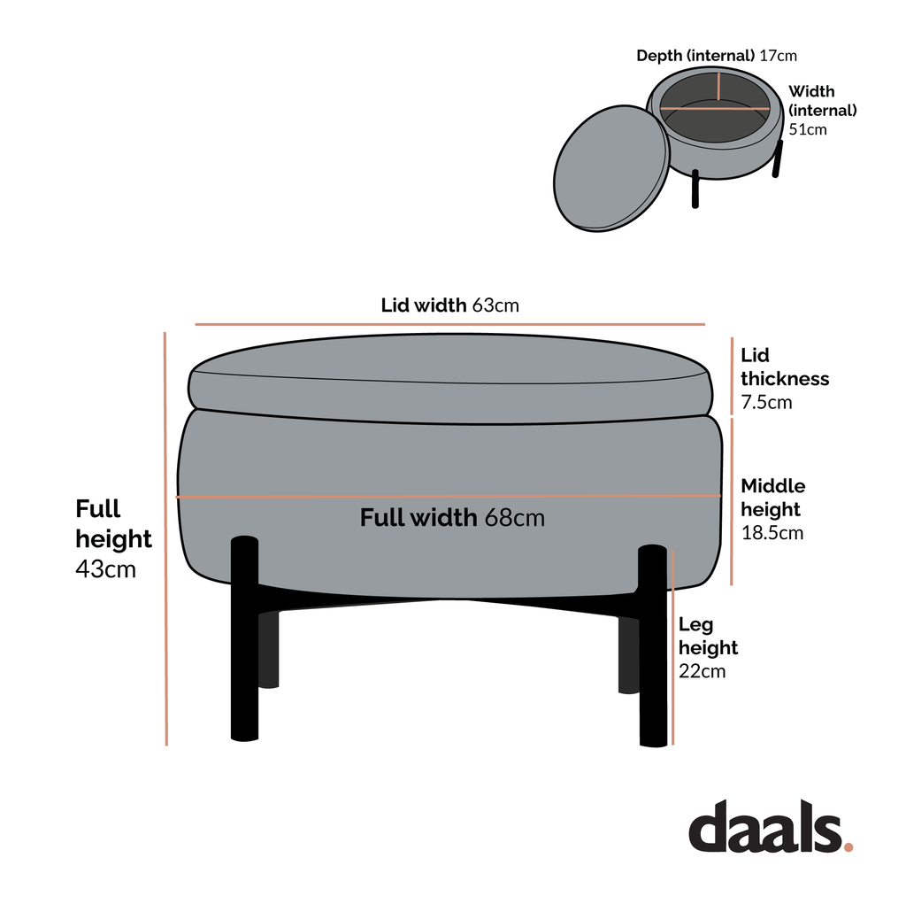 Amboise Round Storage Pouffe, Marigold Textured Fabric