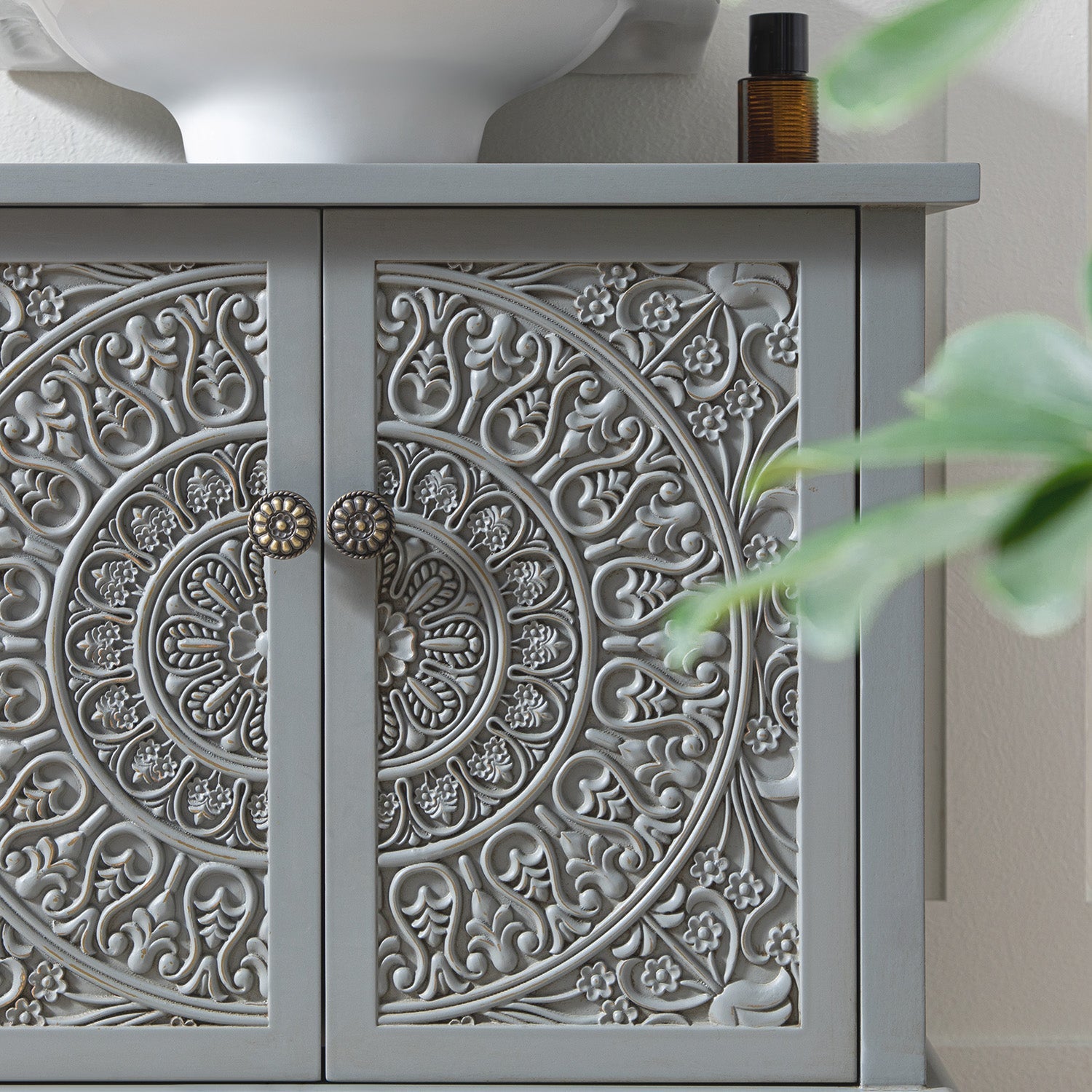 Chantilly Mid Grey Carved Bathroom Undersink Unit