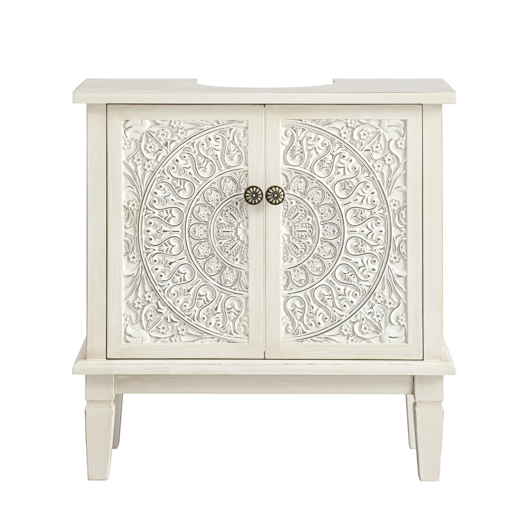 Chantilly Whitewashed Carved Bathroom Undersink Unit