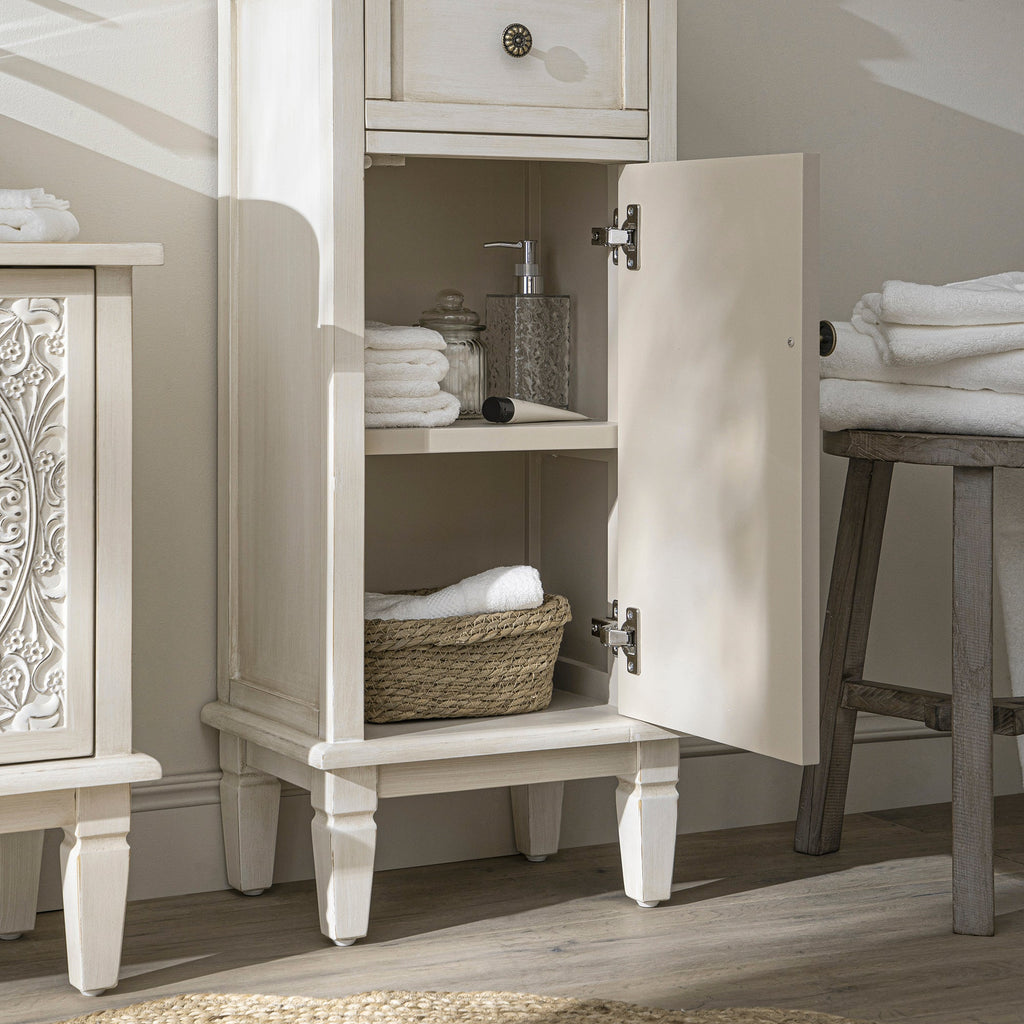 Chantilly Whitewashed Carved Bathroom Cupboard