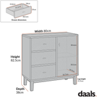 Bianca Chip Carved 1 Door 3 Drawer Small Sideboard, Sand Beige & Ivory