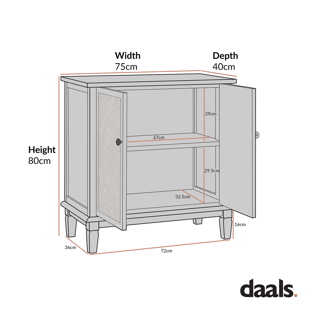 Chantilly Mid Grey Carved Small Sideboard