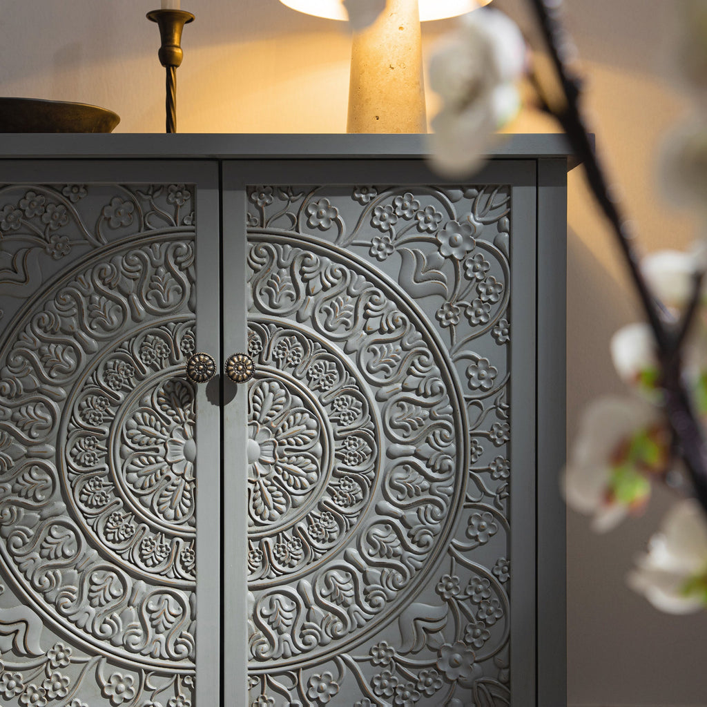 Chantilly Mid Grey Carved Small Sideboard