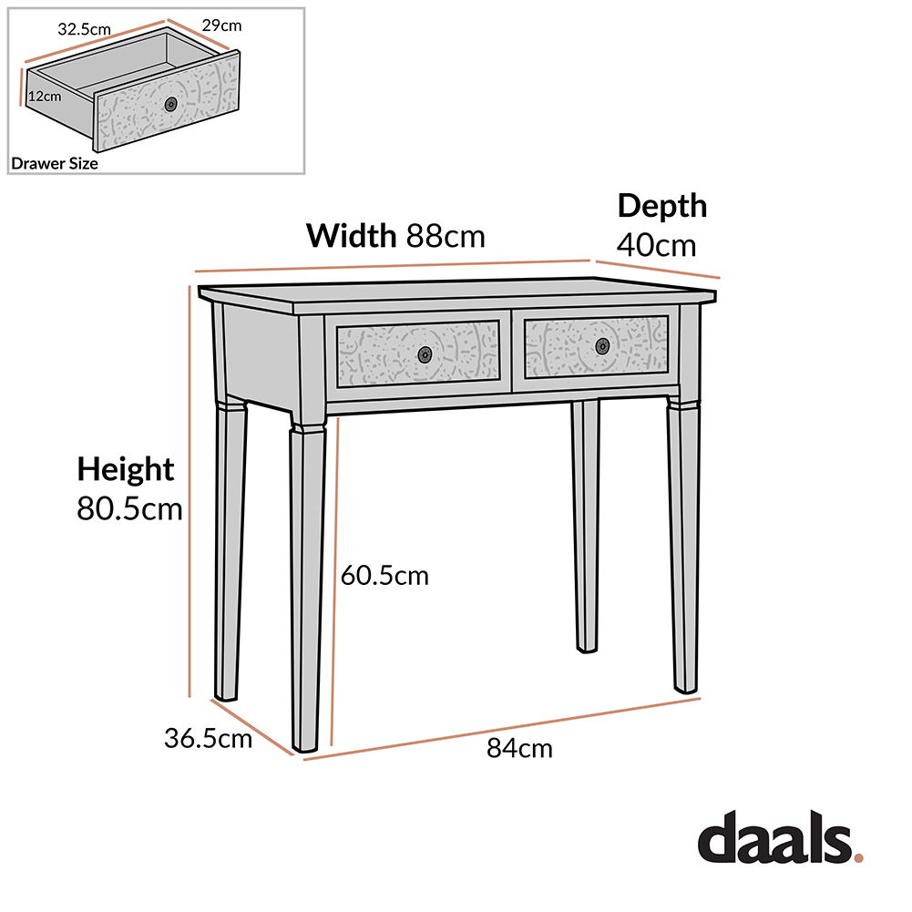 Chantilly Mid Grey Carved Console/ Dressing Table