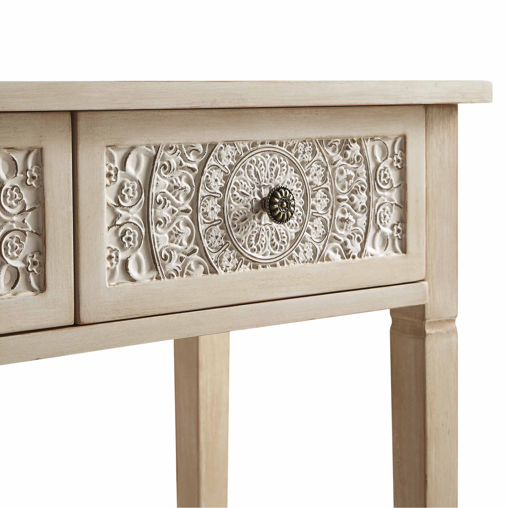 Chantilly Whitewashed Carved Console/ Dressing Table