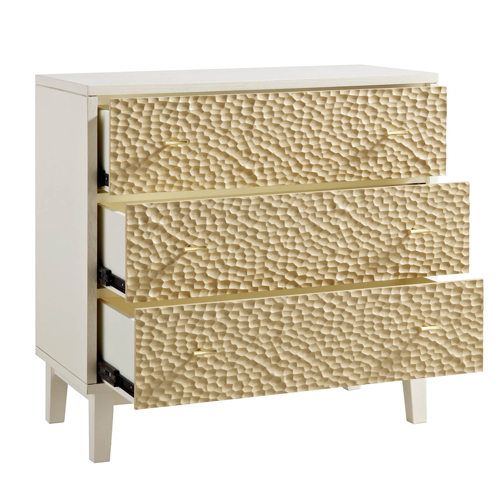 Bianca Chip Carved 3 Drawer Chest, Sand Beige & Ivory