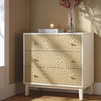Bianca Chip Carved 3 Drawer Chest, Sand Beige & Ivory