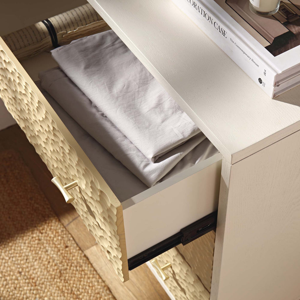 Bianca Chip Carved 3 Drawer Chest, Sand Beige & Ivory