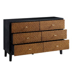 Bianca Chip Carved 6 Drawer Chest, Antique Bronze & Black