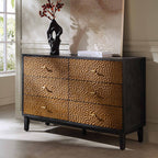 Bianca Chip Carved 6 Drawer Chest, Antique Bronze & Black