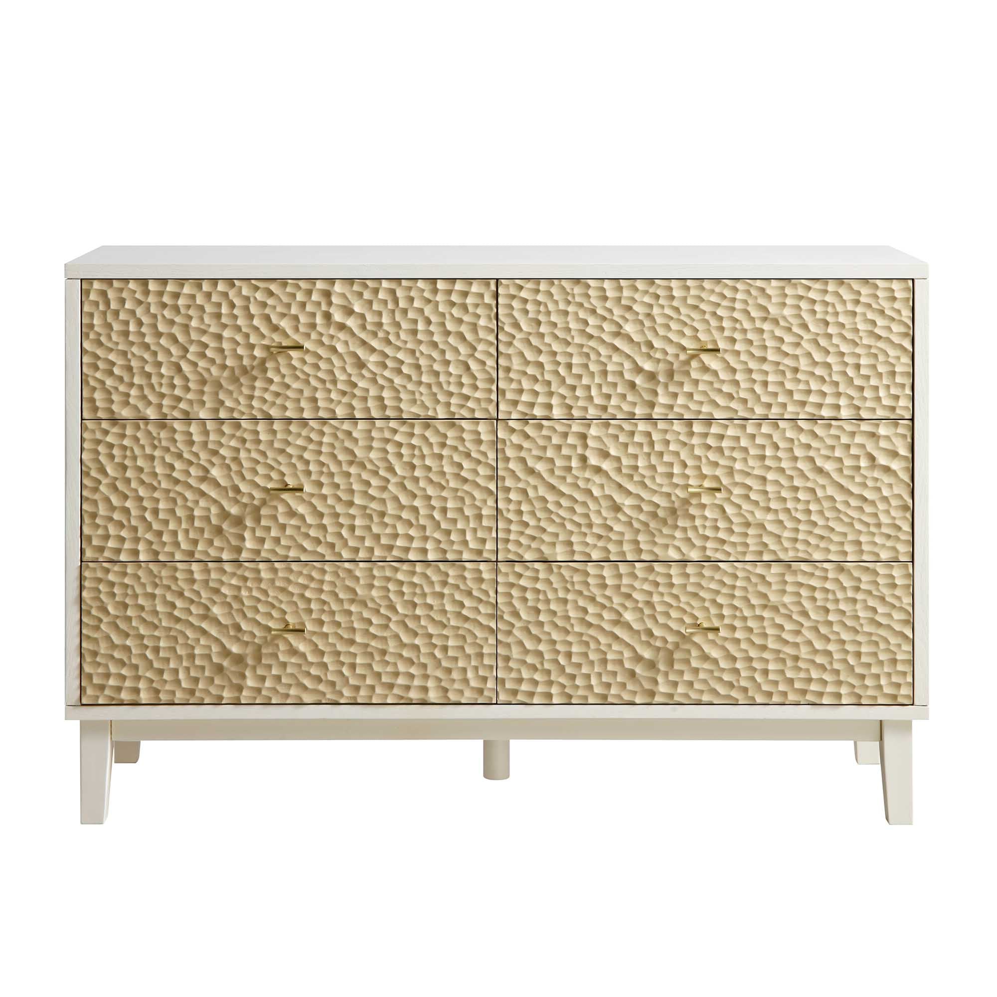 Bianca Chip Carved 6 Drawer Chest, Sand Beige & Ivory